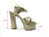 Çarıkçım Platformlu 12 cm Topuklu Ayakkabı Altın-Saten 114 85 - Thumbnail
