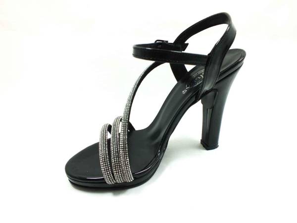 Çarıkçım Taşlı Topuklu Kadın Ayakkabısı Siyah-Rugan 114 232