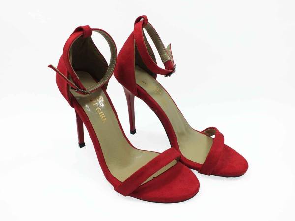 Çarıkçım Tek Bantlı Topuklu Ayakkabı Kırmızı-Süet 19 1126
