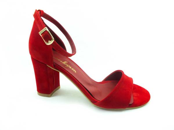 Çarıkçım Tek Bantlı Topuklu Kadın Ayakkabı - Kırmızı-Süet - 08