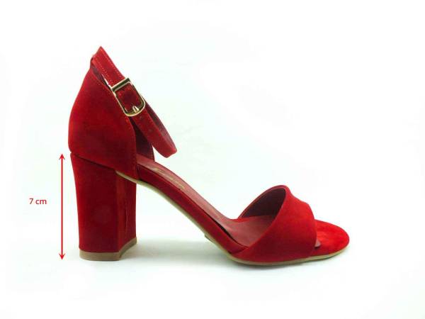 Çarıkçım Tek Bantlı Topuklu Kadın Ayakkabı - Kırmızı-Süet - 08