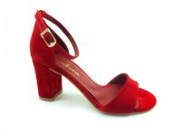 Çarıkçım Tek Bantlı Topuklu Kadın Ayakkabı - Kırmızı-Süet - 08 - Thumbnail
