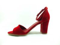 Çarıkçım Tek Bantlı Topuklu Kadın Ayakkabı - Kırmızı-Süet - 08 - Thumbnail