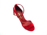 Çarıkçım Tek Bantlı Topuklu Kadın Ayakkabı - Kırmızı-Süet - 08 - Thumbnail