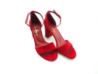 Çarıkçım Tek Bantlı Topuklu Kadın Ayakkabı - Kırmızı-Süet - 08 - Thumbnail