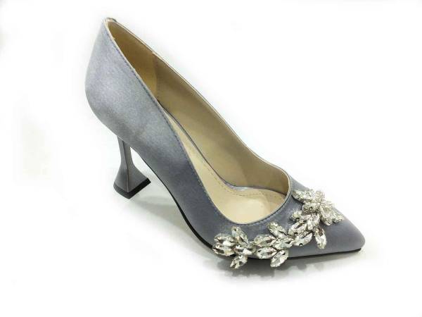 Çarıkçım Topuklu Klasik Kadın ayakkabısı Gümüş-Saten 50 705