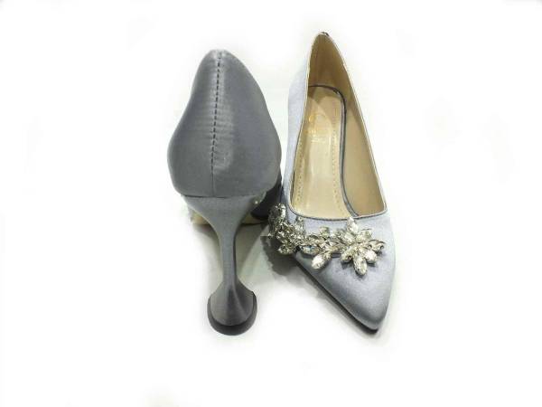 Çarıkçım Topuklu Klasik Kadın ayakkabısı Gümüş-Saten 50 705