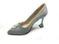 Çarıkçım Topuklu Klasik Kadın ayakkabısı Gümüş-Saten 50 705 - Thumbnail