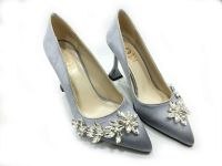 Çarıkçım Topuklu Klasik Kadın ayakkabısı Gümüş-Saten 50 705 - Thumbnail