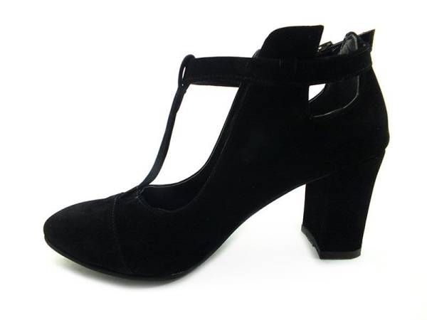 Çarıkçım Topuklu T-Banlı Bayan ayakkabı xSiyah-Süet 61 820