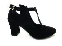 Çarıkçım Topuklu T-Banlı Bayan ayakkabı xSiyah-Süet 61 820 - Thumbnail