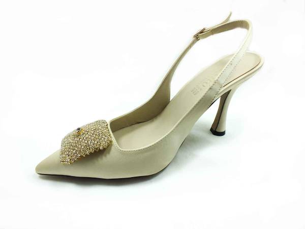 Çarıkçım Topuklu Taşlı Ayakkabı Bej-Saten 13 Y-1001