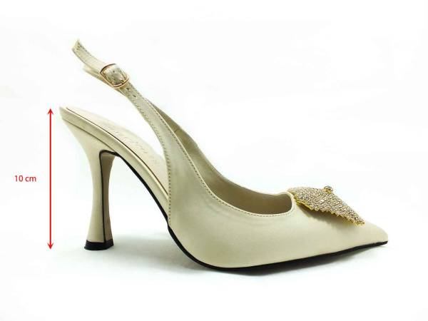 Çarıkçım Topuklu Taşlı Ayakkabı Bej-Saten 13 Y-1001