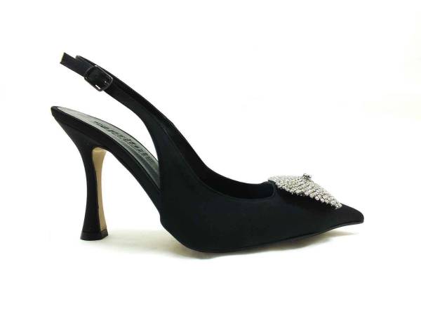 Çarıkçım Topuklu Taşlı Ayakkabı Siyah-Saten 13 Y-1001