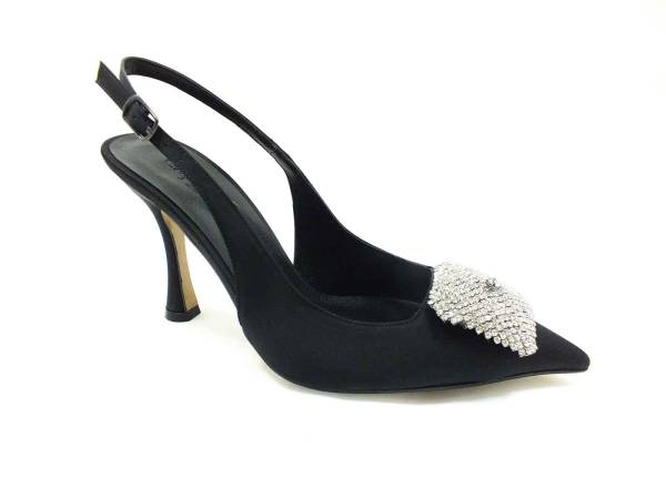 Çarıkçım Topuklu Taşlı Ayakkabı Siyah-Saten 13 Y-1001