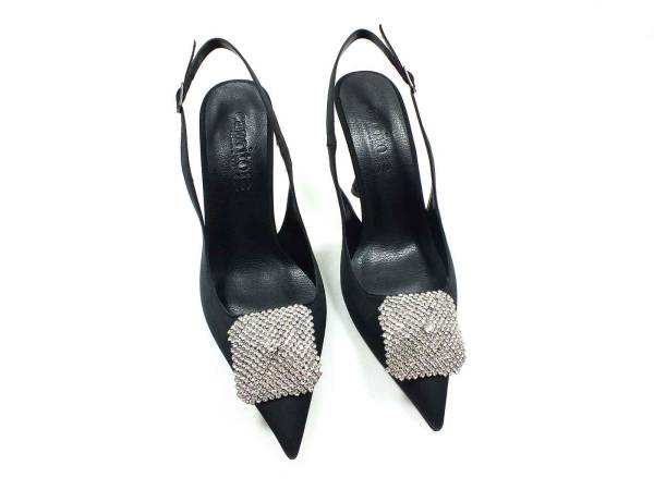 Çarıkçım Topuklu Taşlı Ayakkabı Siyah-Saten 13 Y-1001
