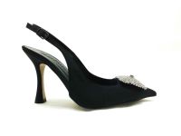 Çarıkçım Topuklu Taşlı Ayakkabı Siyah-Saten 13 Y-1001 - Thumbnail