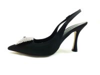 Çarıkçım Topuklu Taşlı Ayakkabı Siyah-Saten 13 Y-1001 - Thumbnail