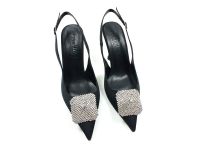 Çarıkçım Topuklu Taşlı Ayakkabı Siyah-Saten 13 Y-1001 - Thumbnail
