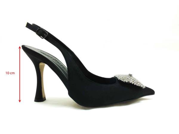 Çarıkçım Topuklu Taşlı Ayakkabı Siyah-Saten 13 Y-1001