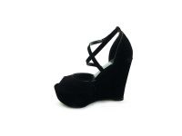 Dolgu Topuklu Platform Bayan Ayakkabı - Siyah-Süet - 60-1 - Thumbnail