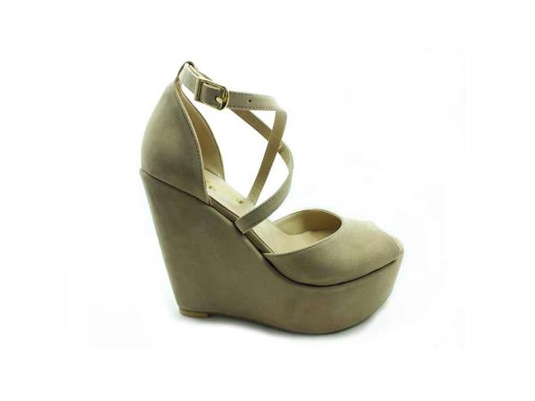 Dolgu Topuklu Platform Bayan Ayakkabı - Ten-Süet - 60-1