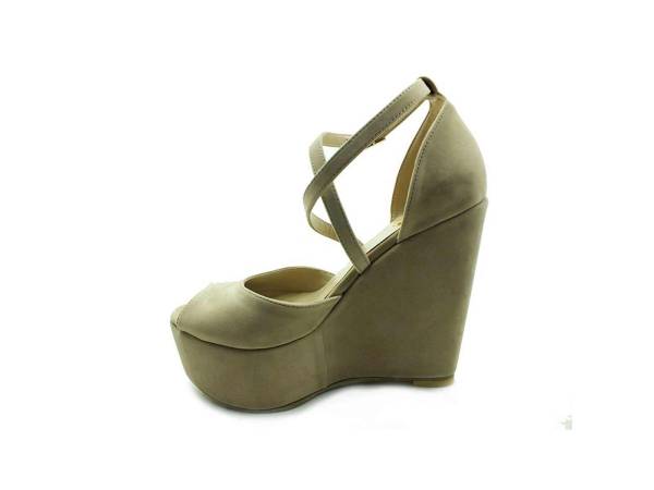 Dolgu Topuklu Platform Bayan Ayakkabı - Ten-Süet - 60-1