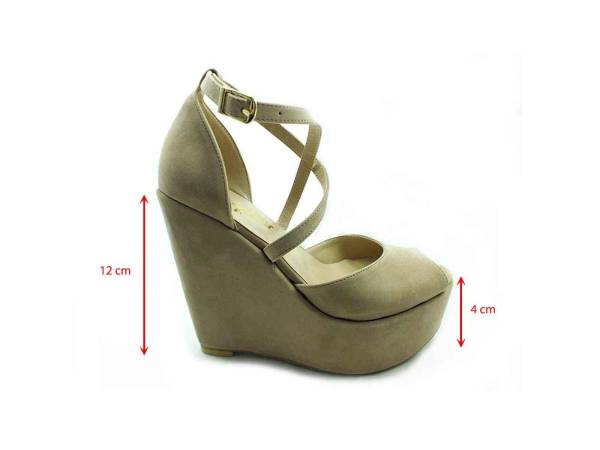 Dolgu Topuklu Platform Bayan Ayakkabı - Ten-Süet - 60-1