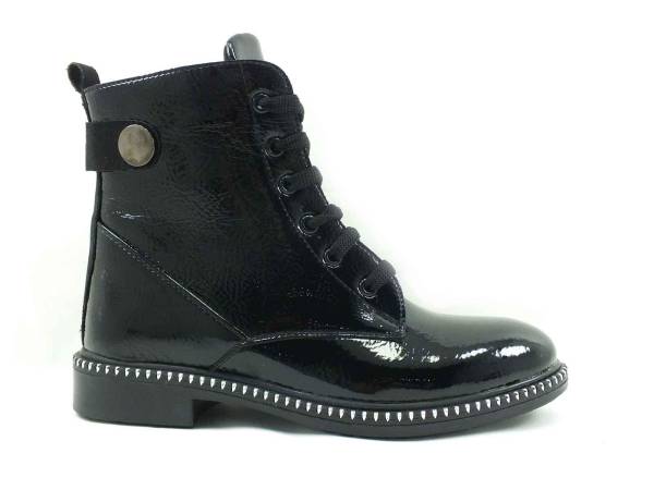 Fermuarlı Bağcıklı Bayan Bot - Siyah-Rugan - 38.152