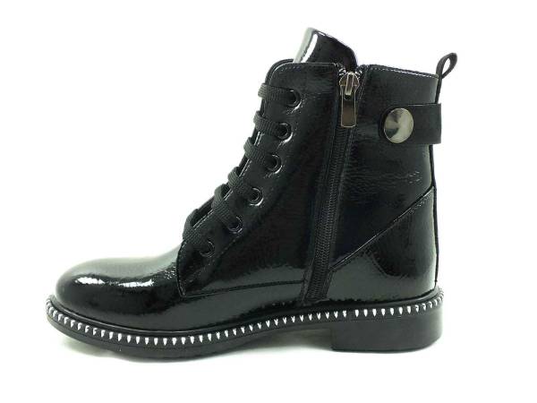 Fermuarlı Bağcıklı Bayan Bot - Siyah-Rugan - 38.152