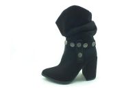Fermuarlı Bayan Bot - Siyah-Süet - 3007 - Thumbnail