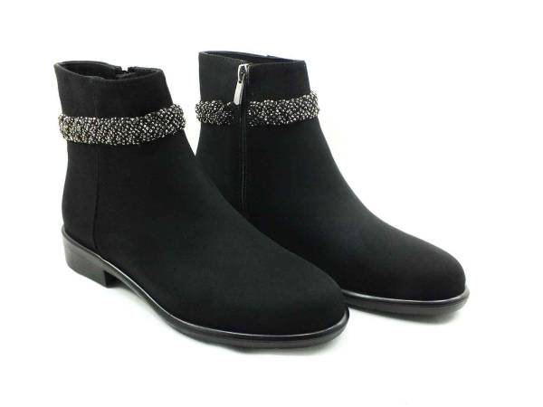 Fermuarlı Taşlı Kadın Botu - Siyah-Süet - 913