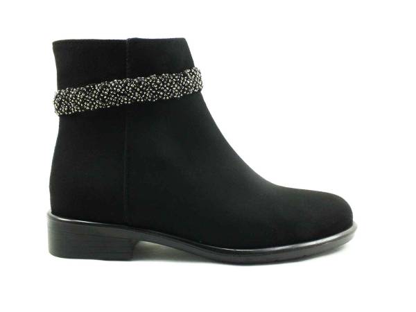 Fermuarlı Taşlı Kadın Botu - Siyah-Süet - 913