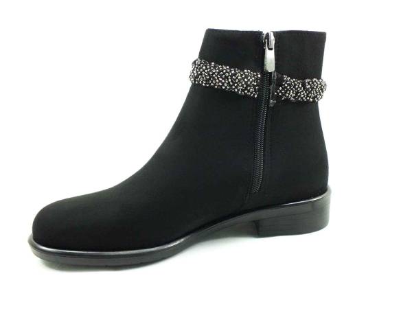 Fermuarlı Taşlı Kadın Botu - Siyah-Süet - 913