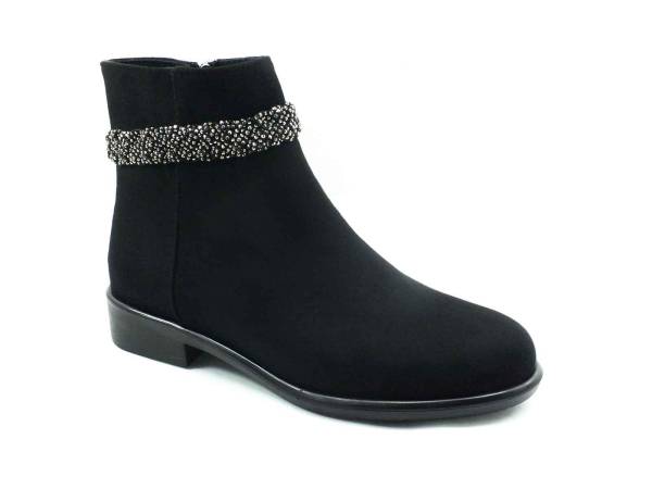 Fermuarlı Taşlı Kadın Botu - Siyah-Süet - 913