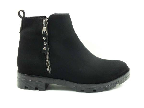 Fermuarlı Bayan Bot - Siyah-Süet - 99.101