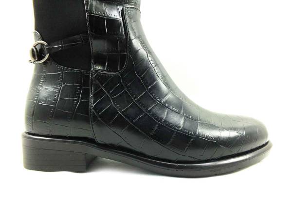 Fermuarlı Bayan Çizme - Siyah-Kroke - 910