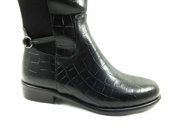 Fermuarlı Bayan Çizme - Siyah-Kroke - 910