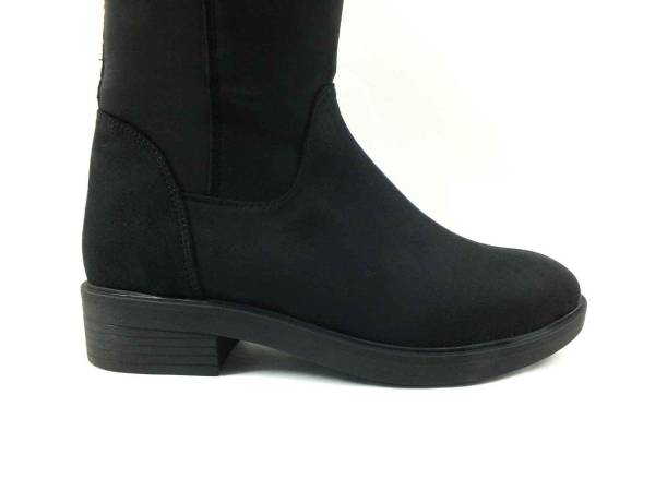 Fermuarlı Bayan Çizme - Siyah-Süet - 6004