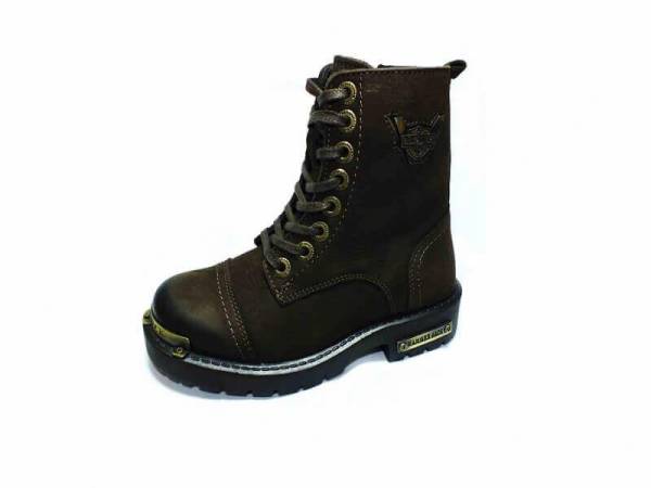 Bağcıklı-Fermuarlı Çocuk Deri Bot - Kahve - 17600-F
