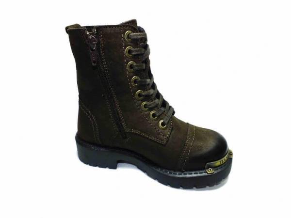 Bağcıklı-Fermuarlı Çocuk Deri Bot - Kahve - 17600-F