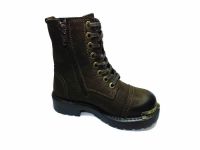 Bağcıklı-Fermuarlı Çocuk Deri Bot - Kahve - 17600-F - Thumbnail