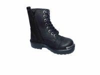 Bağcıklı-Fermuarlı Çocuk Deri Bot - Siyah - 17600-F - Thumbnail