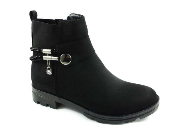 Fermuarlı Taşlı Kadın Botu - Siyah-Süet - 115