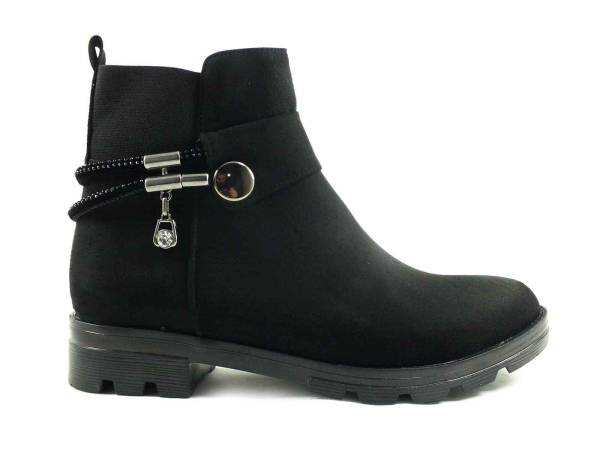 Fermuarlı Taşlı Kadın Botu - Siyah-Süet - 115