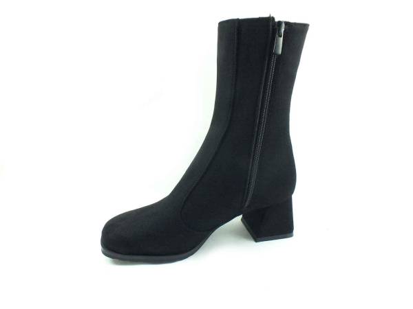 Fermuarlı Topuklu Bayan Bot - Siyah-Süet - 04