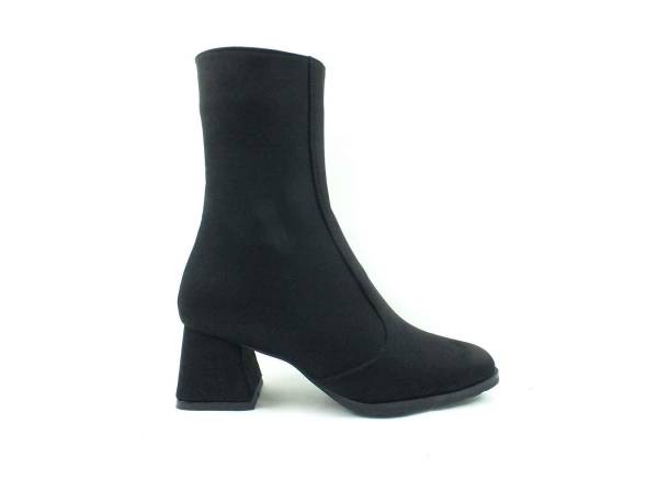 Fermuarlı Topuklu Bayan Bot - Siyah-Süet - 04