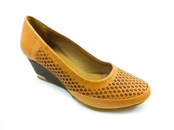 Hakiki Deri Dolgu Topuklu Bayan Ayakkabı - Taba - 10-1