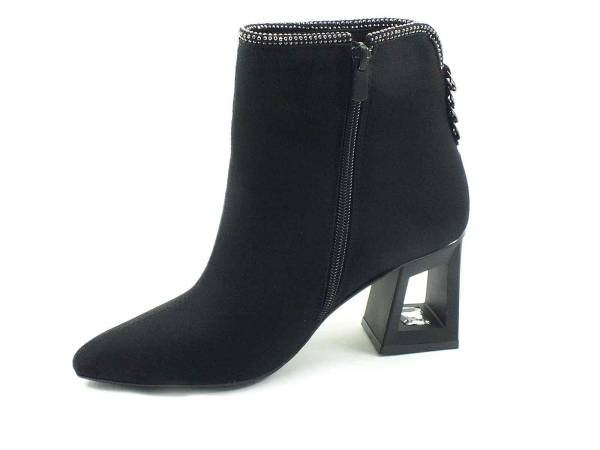 Hakiki Deri Klasik Topuklu Bayan Bot - Siyah-Süet - 1306