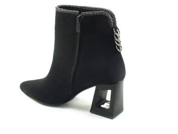 Hakiki Deri Klasik Topuklu Bayan Bot - Siyah-Süet - 1306